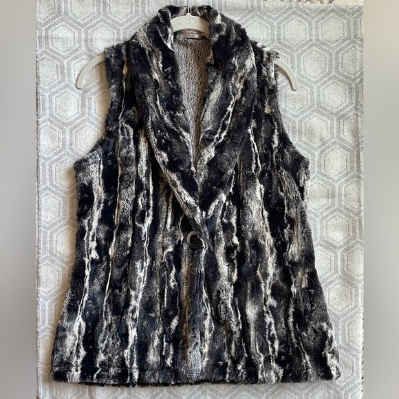 VINE STREET “Melange” Faux Fur Brown Cream Black Vest Sz: M - Picture 1 of 14